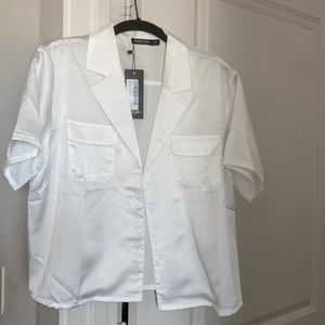nasty gal satin short sleeve button up NEVER WORN